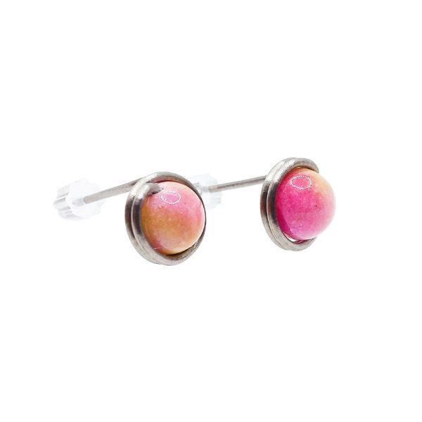 Titanium earrings with pink jade