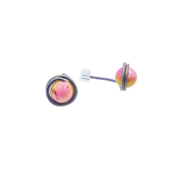 Anodized titanium earrings with pink jade