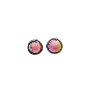 Anodized titanium earrings with pink jade