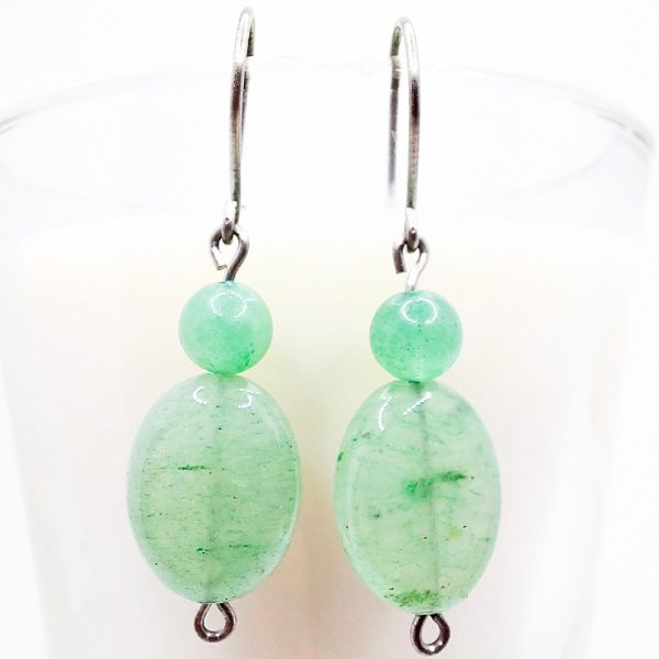 Green titanium earrings with aventurine