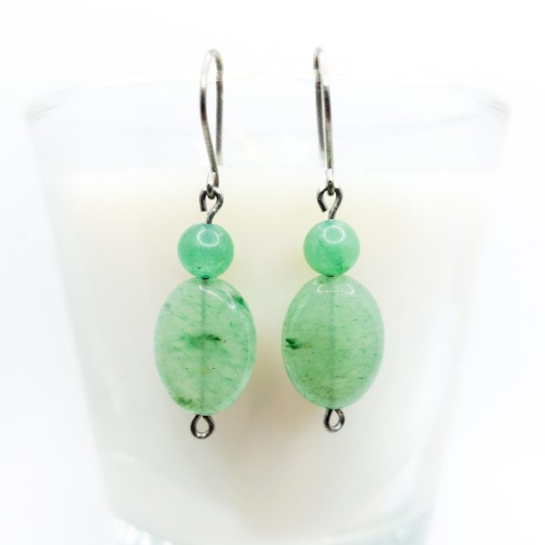 Green titanium earrings with aventurine