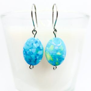 Titanium earrings with blue flower jade