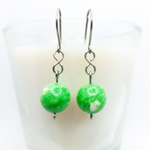 Titanium earrings with green flower jade