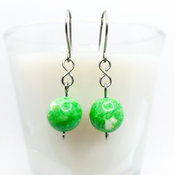 Titanium earrings with green flower jade