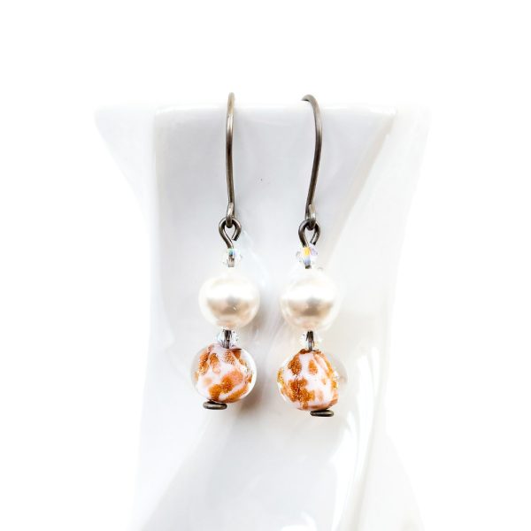 Titanium earrings with white Murano beads