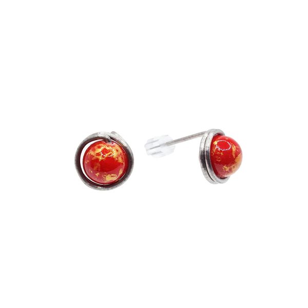 Titanium Earrings with Red Jade