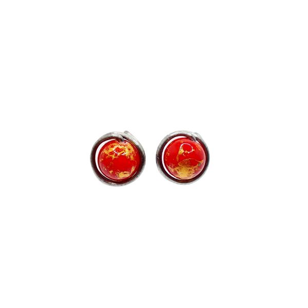 Titanium Earrings with Red Jade