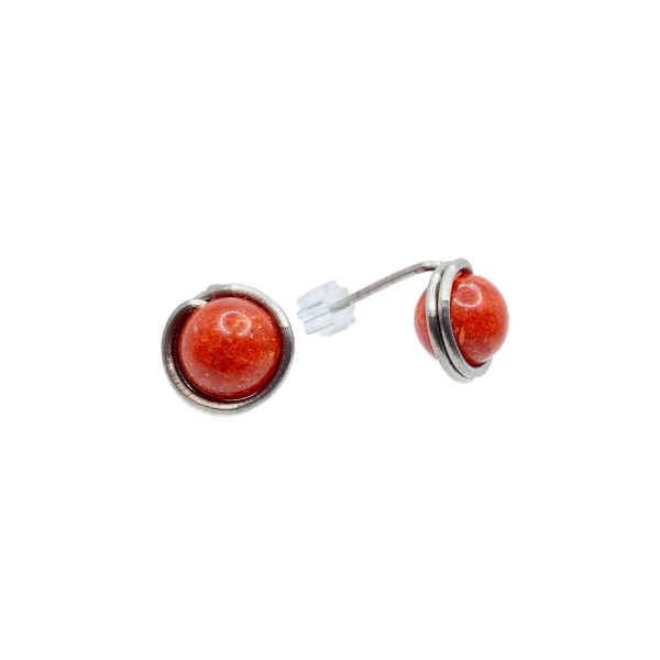 Titanium earrings with brick-red coral