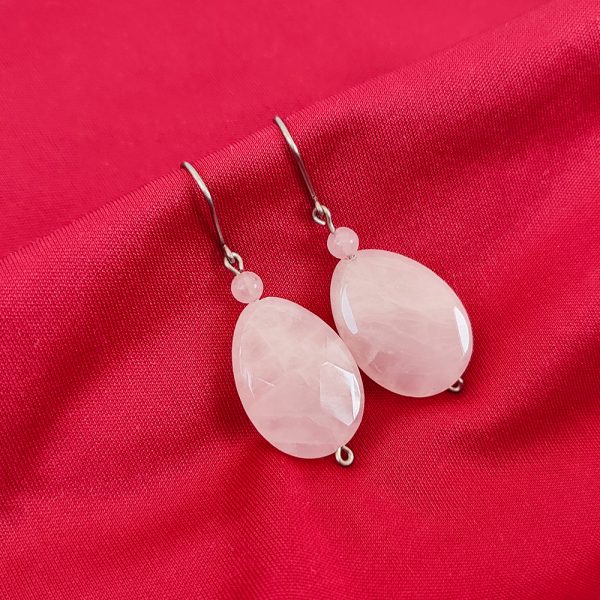 Pink quartz long titanium earrings