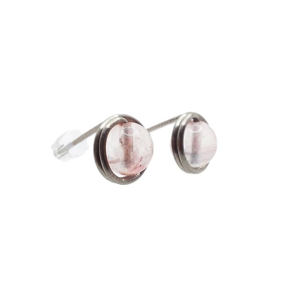 Cherry quartz pure titanium earrings