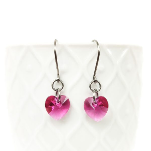 Fuchsia hearts pure titanium earrings