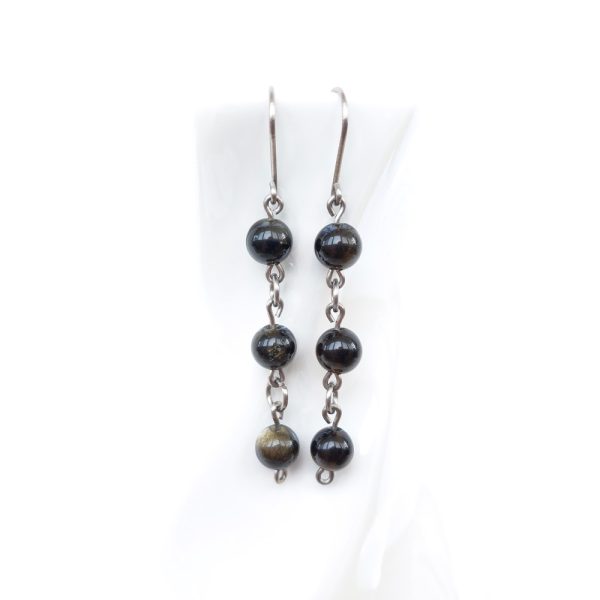 Golden obsidian pure titanium earrings