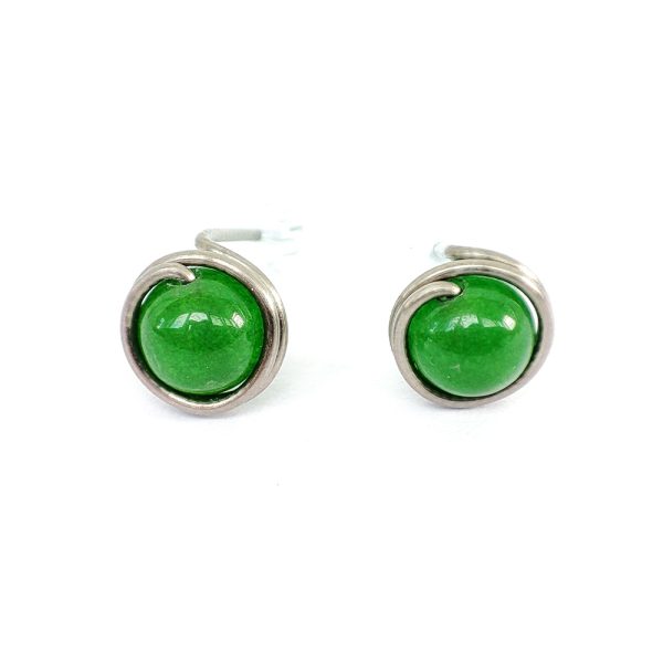 Green jade pure titanium earrings