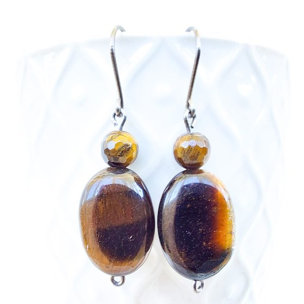 Tiger eye pure titanium earrings